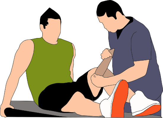 Obrazek przedstawiający fizjoterapeutę rehabilitującego nogę pacjenta