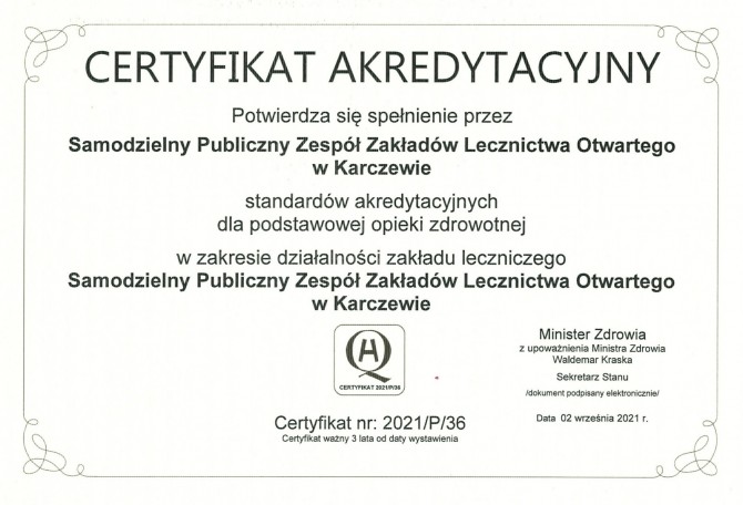 Certyfikat akredytacyjny zdjęcie